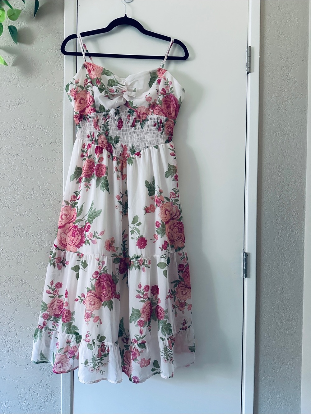 Trixxi White Floral Midi Dress with Pink Roses Size XL